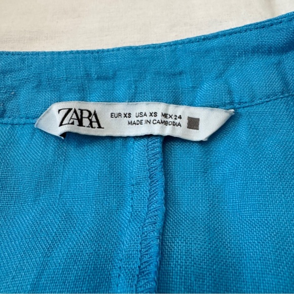 Zara XS Blue 100% Linen Button Down Midi Dress ~ Lagenlook Coastal Beach - Picture 7 of 8